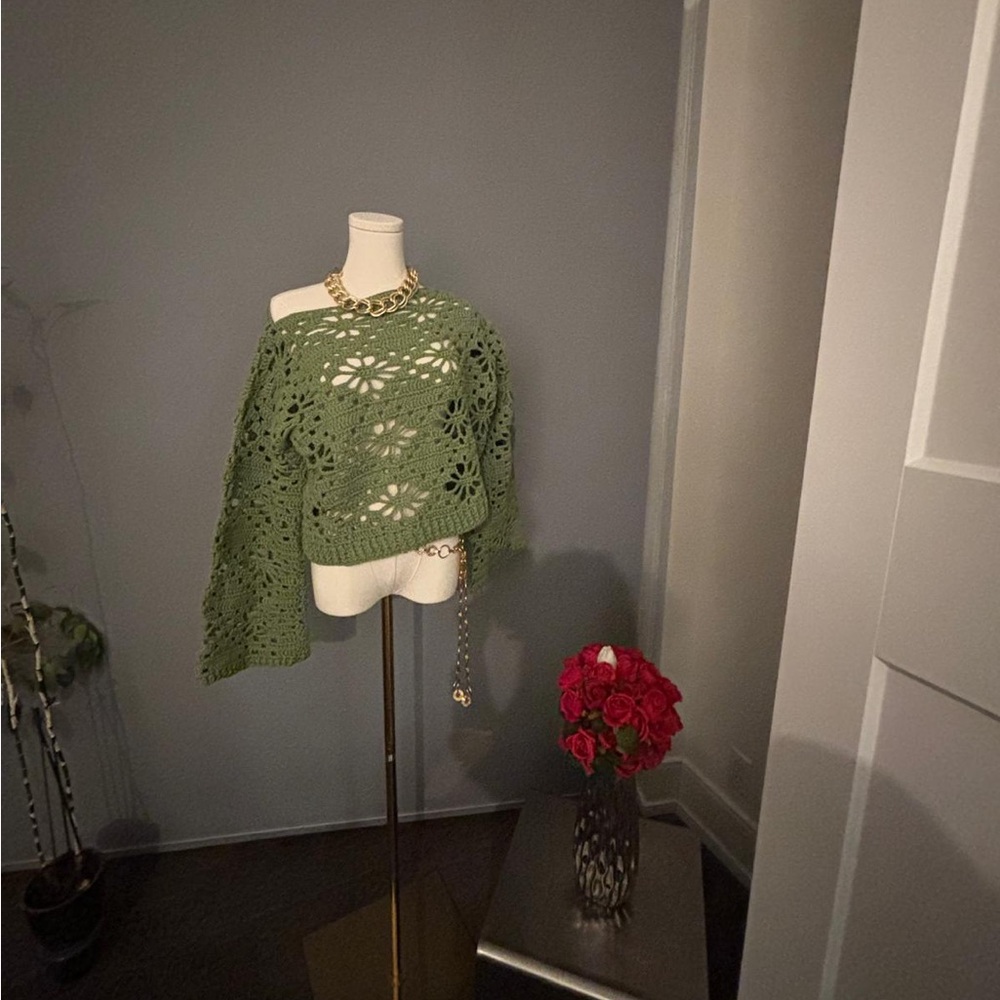 Handmade Crochet Sweater in Sage Green